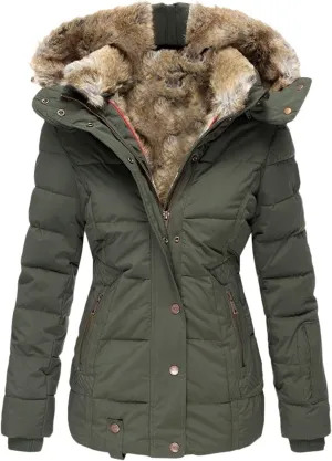 Womens Winter Coats Faux Fur Lined Winter Fuzzy Warm Parka Jackets Zip Up Slim Fit Casual Puffer Jacket Outerwear