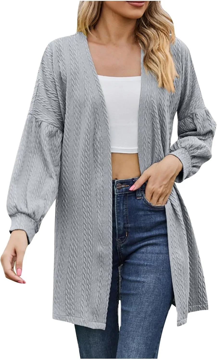 Womens Winter Coats Plus Size Solid Long Sleeve Cardigan Tops Casual Loose Fitting Open Front Fall Jackets