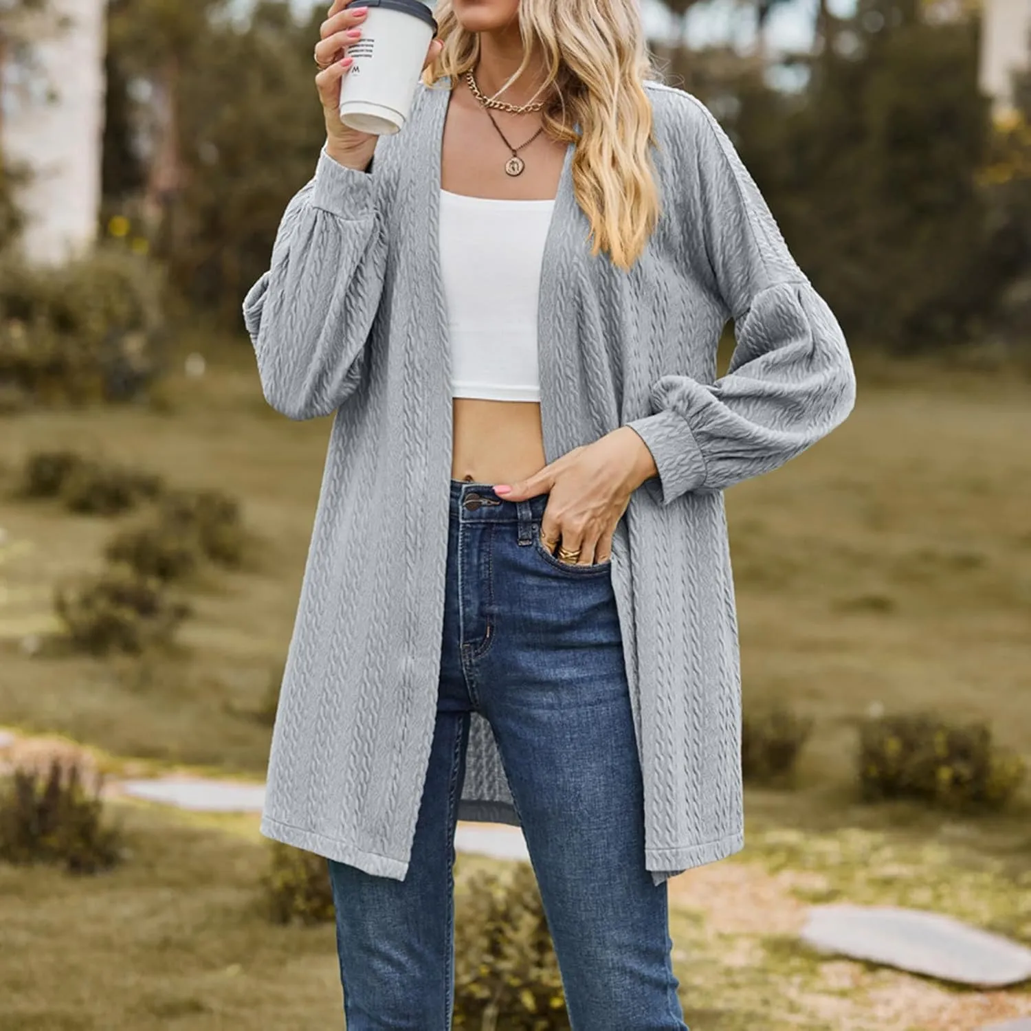 Womens Winter Coats Plus Size Solid Long Sleeve Cardigan Tops Casual Loose Fitting Open Front Fall Jackets