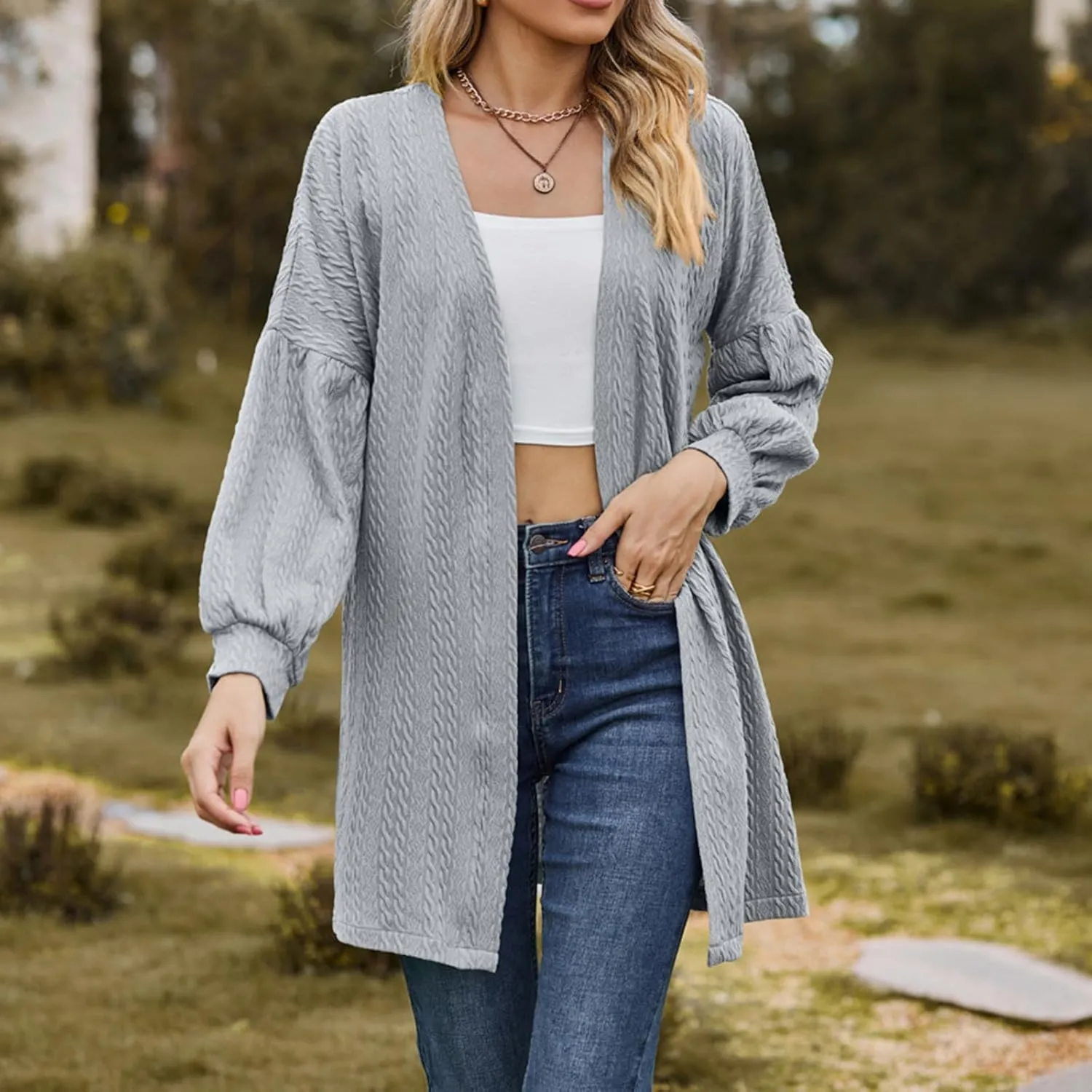 Womens Winter Coats Plus Size Solid Long Sleeve Cardigan Tops Casual Loose Fitting Open Front Fall Jackets