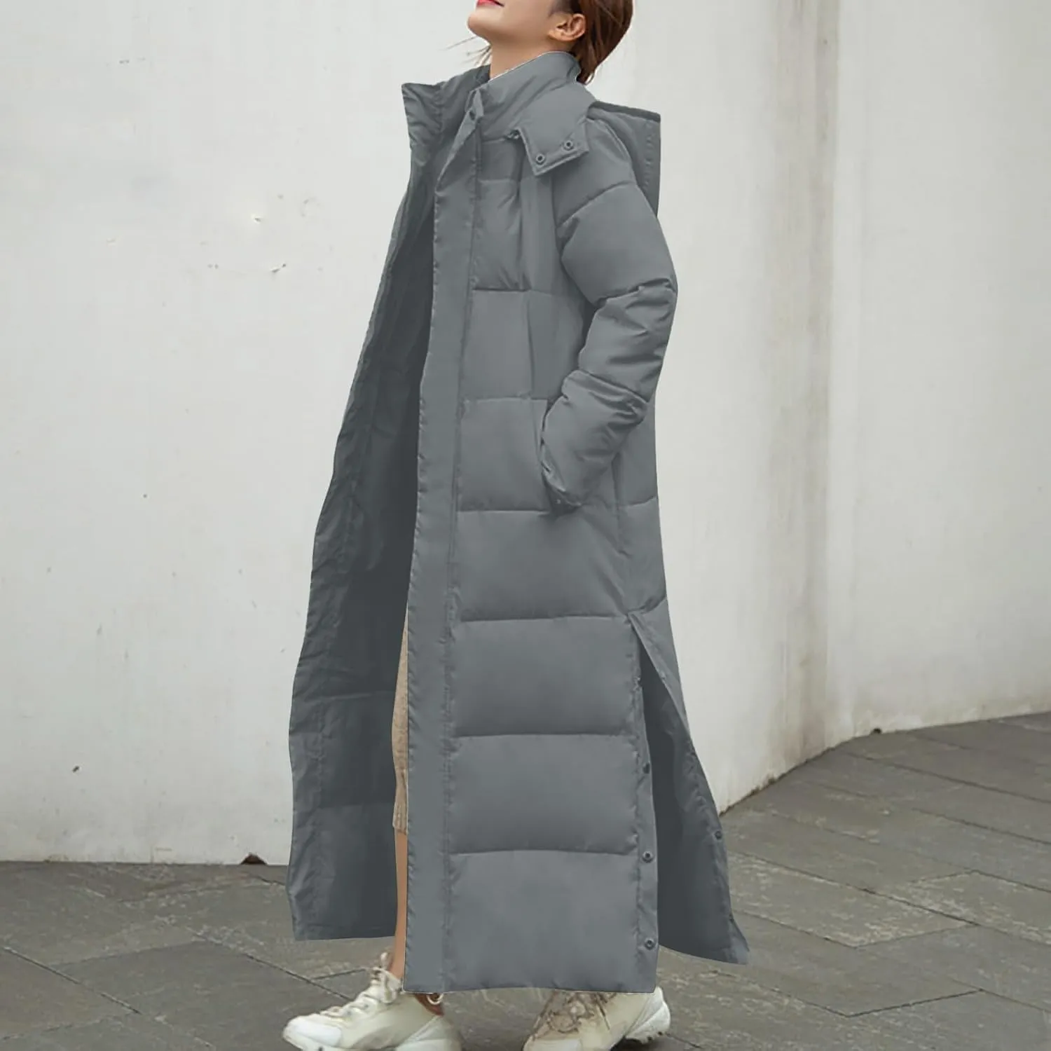 Womens Winter Coats Trendy Plus Size Long Down Coat Hooded Thickened Quilted Warm Maxi Parka Puffer Jackets Outerwear