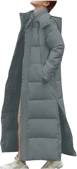 Womens Winter Coats Trendy Plus Size Long Down Coat Hooded Thickened Quilted Warm Maxi Parka Puffer Jackets Outerwear