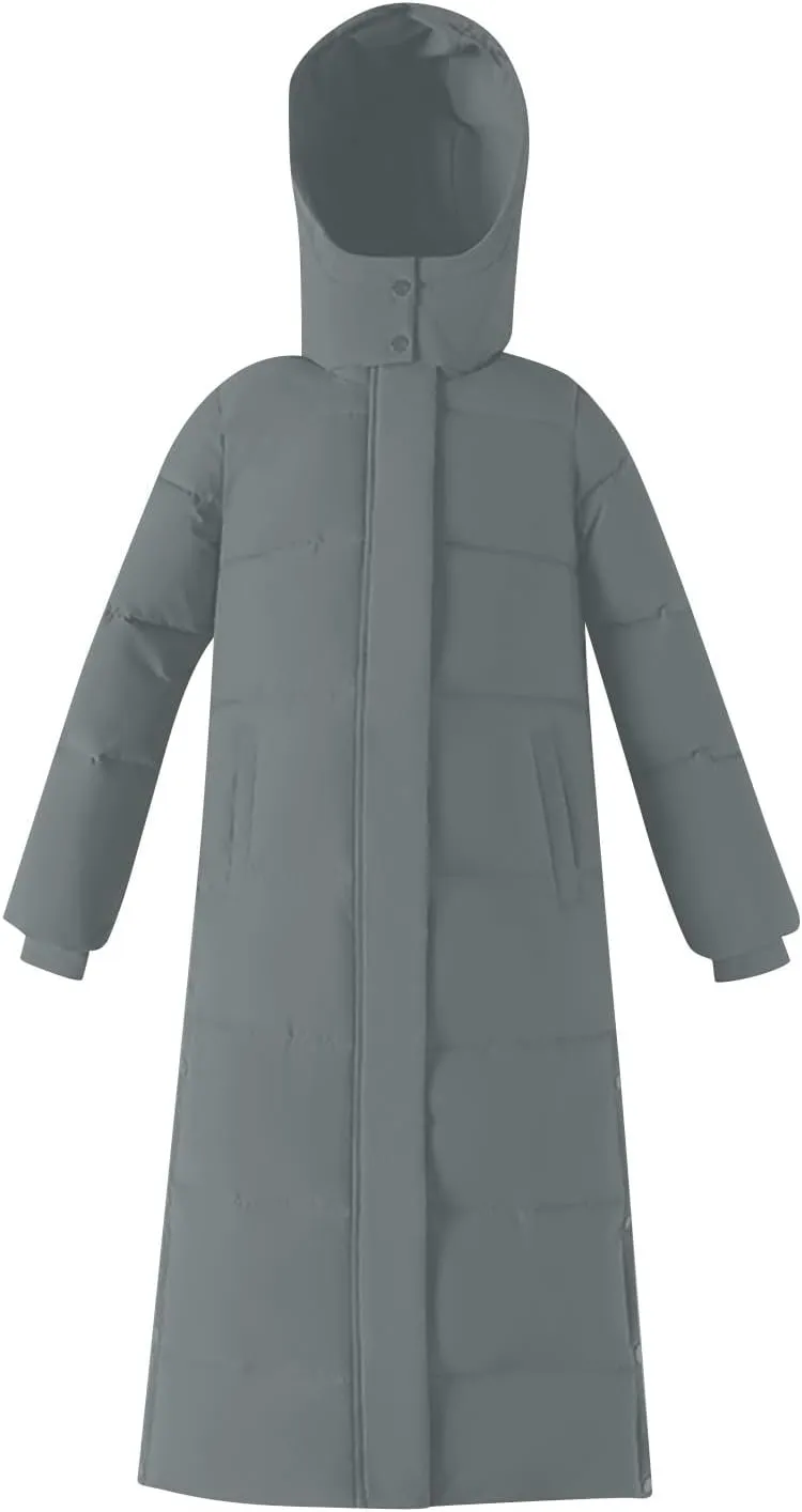 Womens Winter Coats Trendy Plus Size Long Down Coat Hooded Thickened Quilted Warm Maxi Parka Puffer Jackets Outerwear