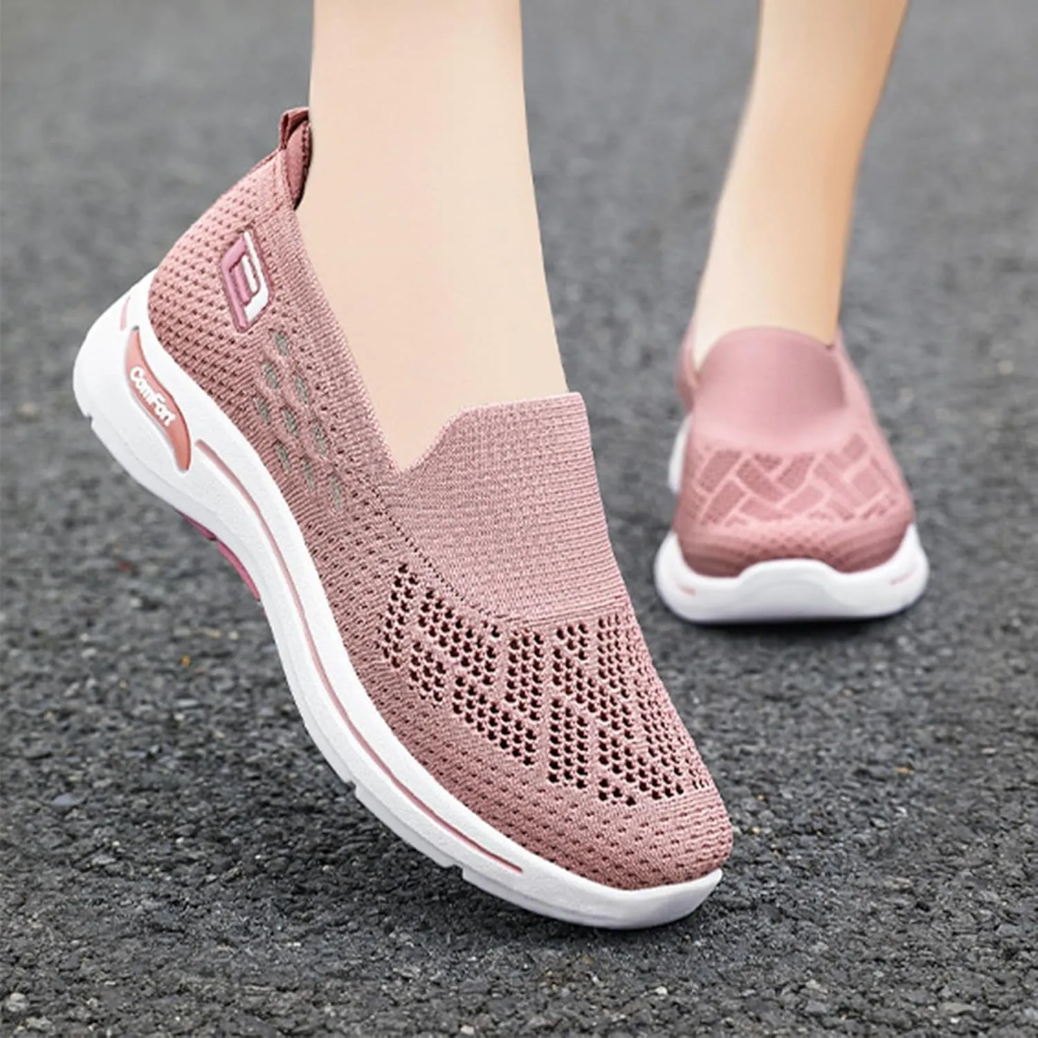 Women's Woven Orthopedic Breathable Soft Shoes Arch Support Anti-Skid Sports Sole Go Walking Slip on Diabetic Foam Hands Sneakers Daily Walk Knit Lightweight Comfortable Nurse Work Travel