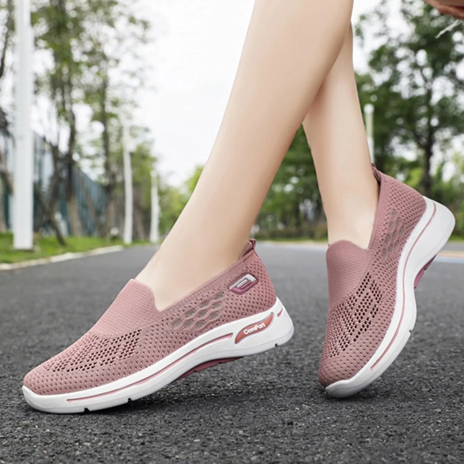 Women's Woven Orthopedic Breathable Soft Shoes Arch Support Anti-Skid Sports Sole Go Walking Slip on Diabetic Foam Hands Sneakers Daily Walk Knit Lightweight Comfortable Nurse Work Travel