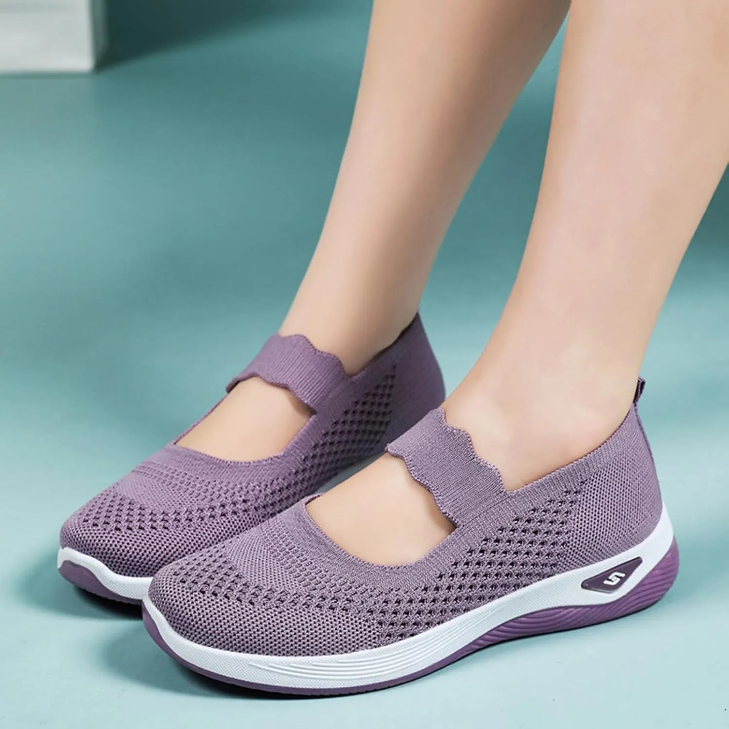 Women's Woven Orthopedic Breathable Soft Shoes Non Slip Food Service Lightweight Shoes Woven Mesh Breathable Soft Sneakers Slip On Arch Support Sneaker Wide Diabetic Footwear Shoe
