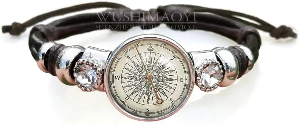 WUSHIMAOYI Stock Photo Old Compass jewelry Compass bracelets Vintage bracelet Nautical bracelets Nautical jewelry Compass bracelet Braid Leather jewelry gift