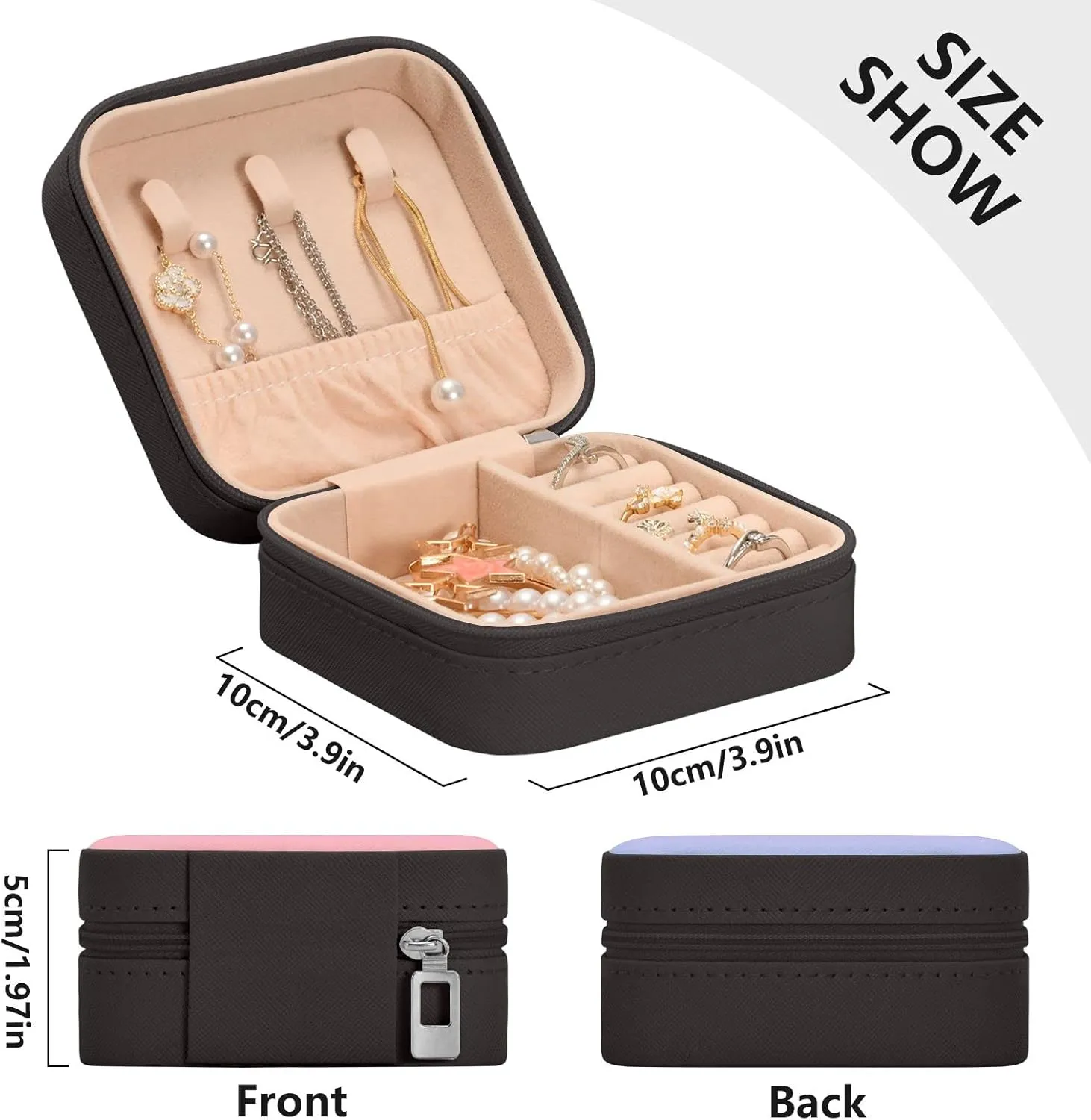 Yellow Blue Gradient Custom Travel Jewelry Case PU Leather Personalized Portable Jewelry Box Travel Jewelry Organizer Small Jewelry Box for Ring Earring Gifts Necklace Display Box Holder for Women
