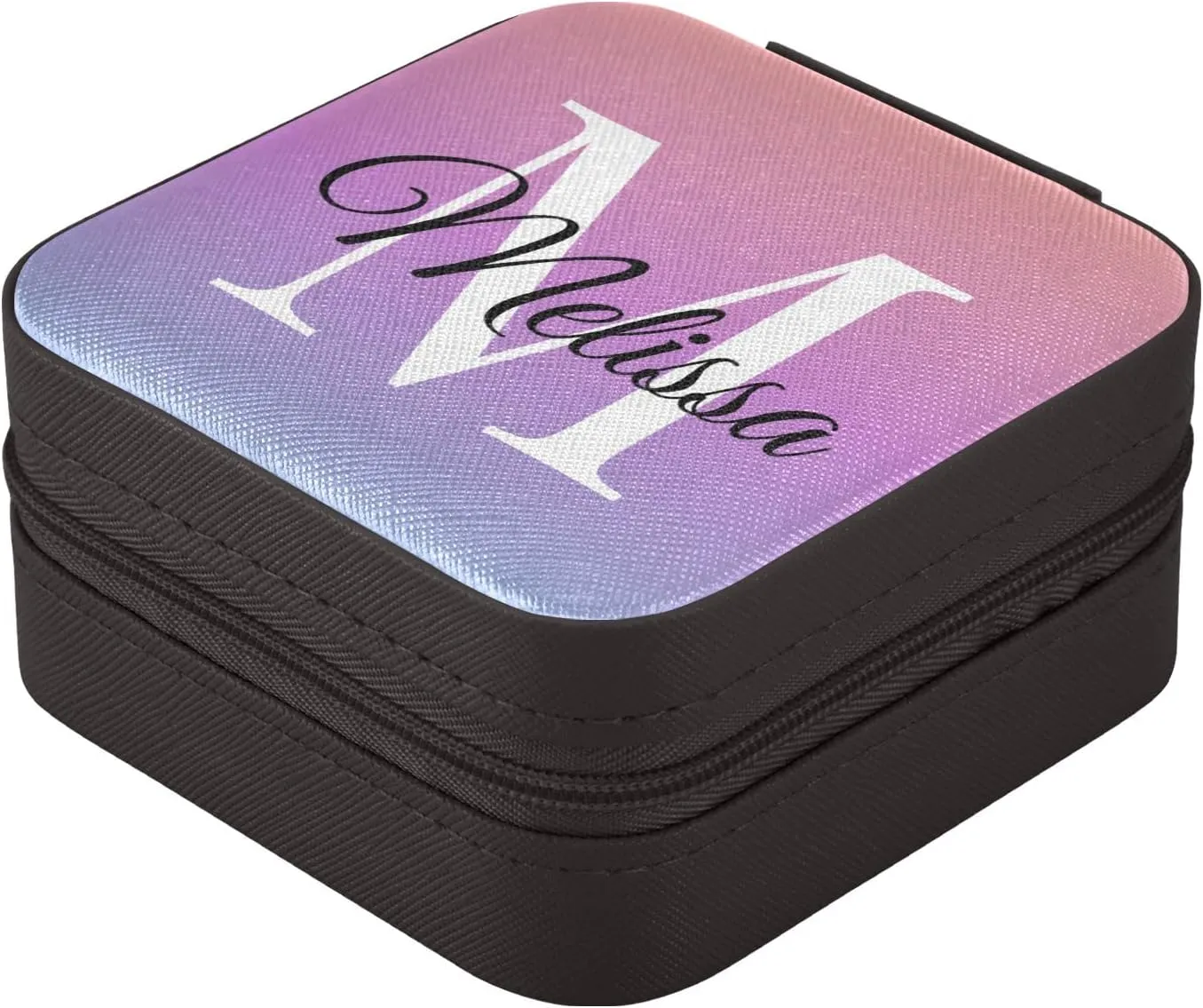 Yellow Blue Gradient Custom Travel Jewelry Case PU Leather Personalized Portable Jewelry Box Travel Jewelry Organizer Small Jewelry Box for Ring Earring Gifts Necklace Display Box Holder for Women