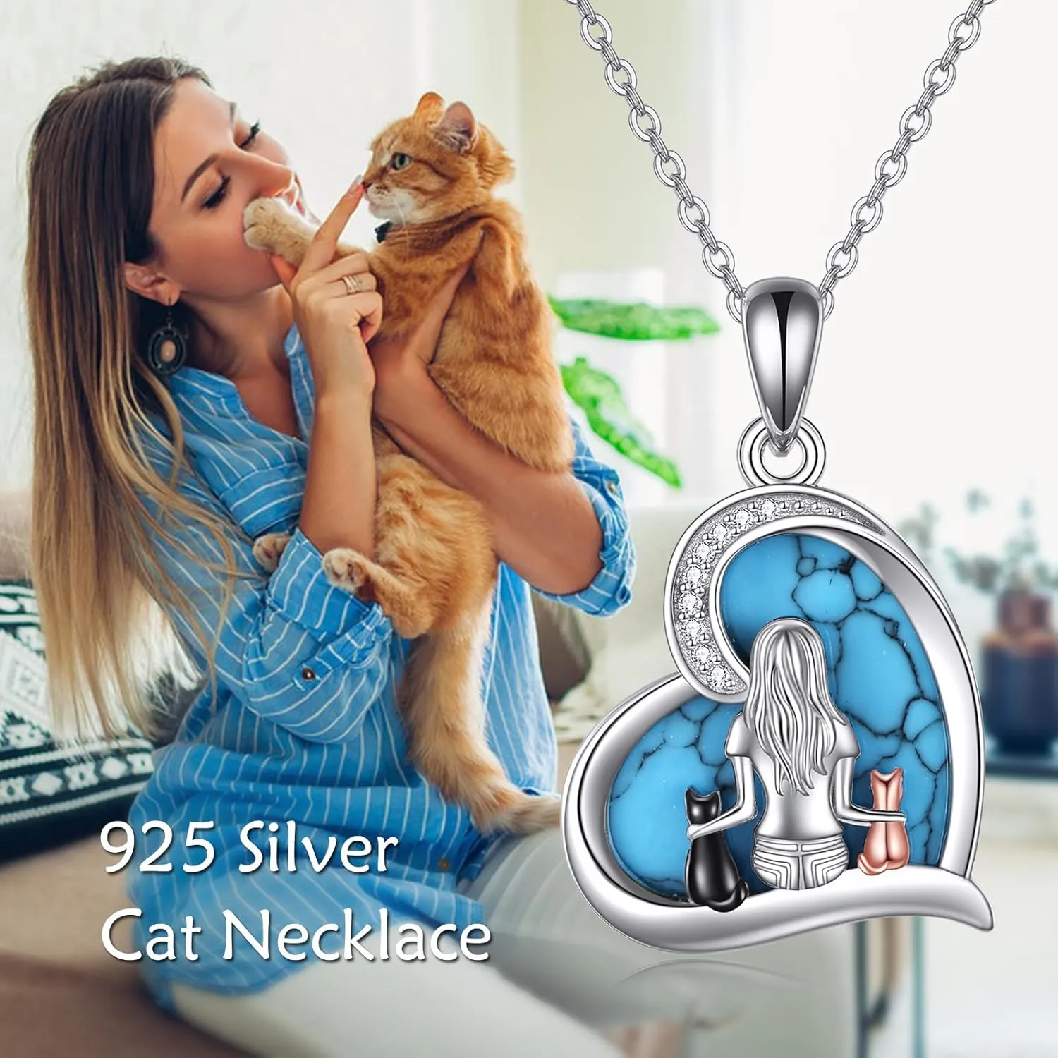 YFN Cat Necklace Sterling Silver Jewelry for Women Cat Jewelry Gifts