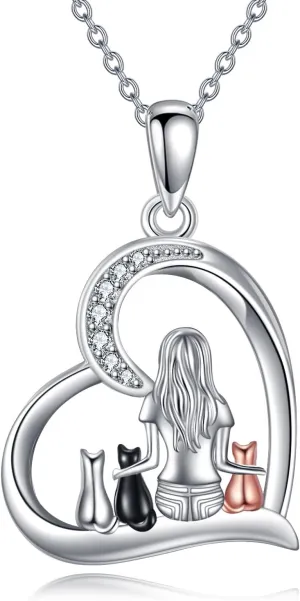 YFN Cat Necklace Sterling Silver Jewelry for Women Cat Jewelry Gifts