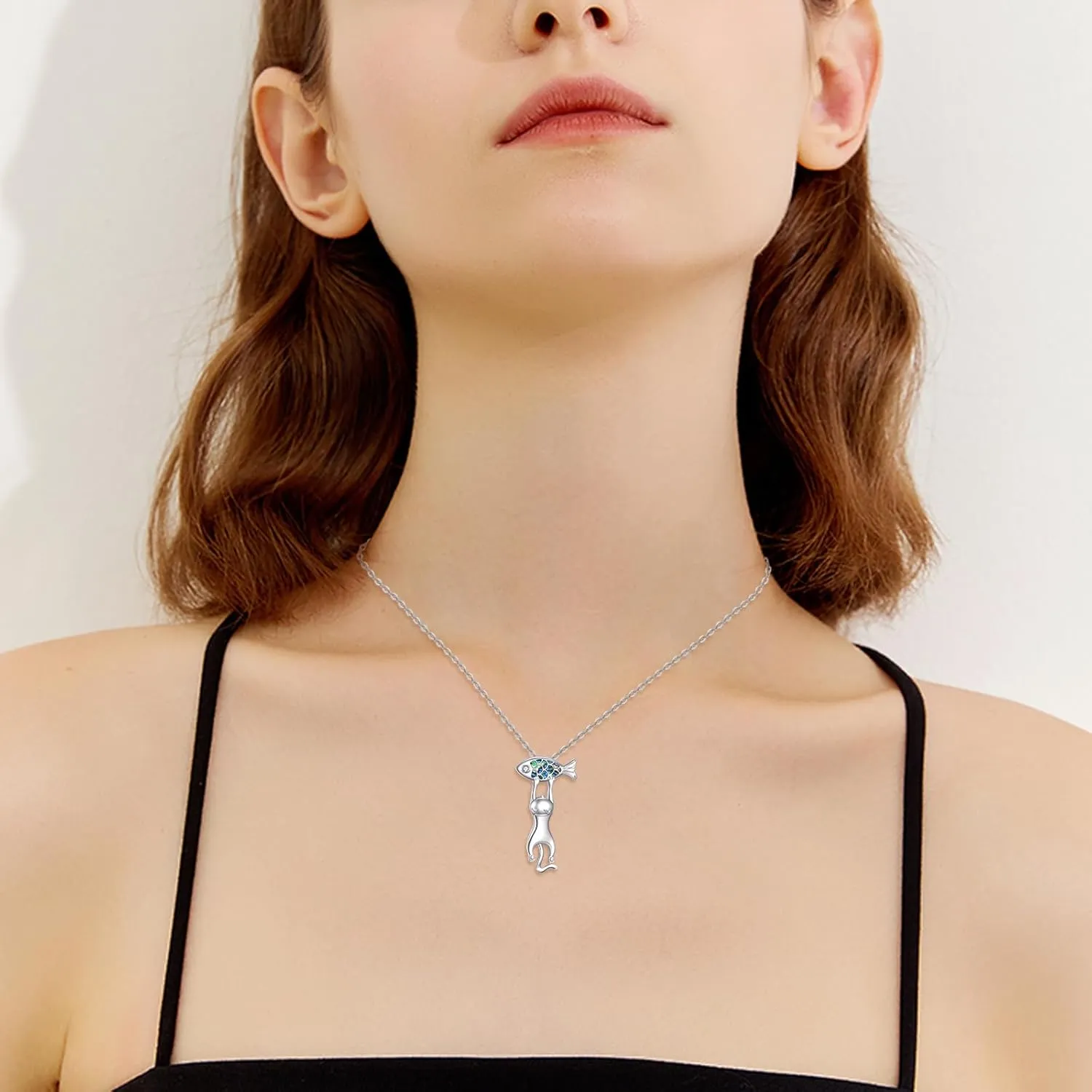 YFN Cat Necklace Sterling Silver Jewelry for Women Cat Jewelry Gifts