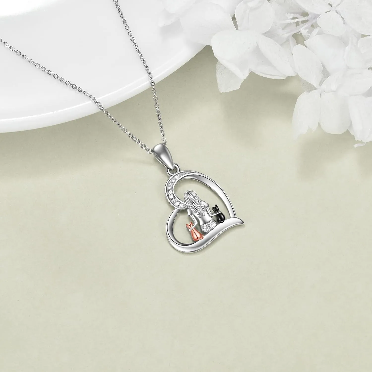 YFN Cat Necklace Sterling Silver Jewelry for Women Cat Jewelry Gifts