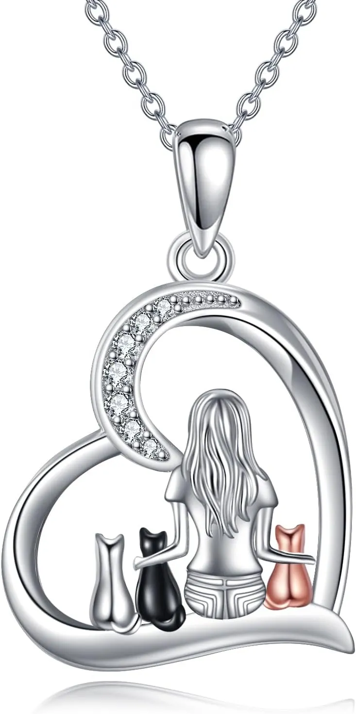 YFN Cat Necklace Sterling Silver Jewelry for Women Cat Jewelry Gifts