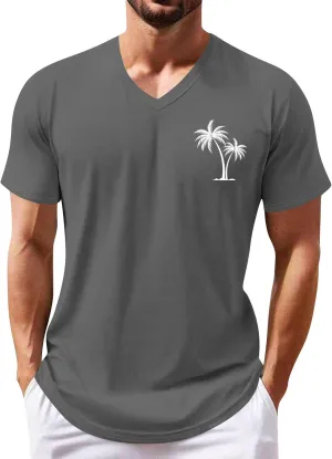 Ymosrh Men's Summer Beach Tee Shirts Short Sleeve Palm Tree T-Shirts Casual V Neck Tee Top Undershirts, S-3XL