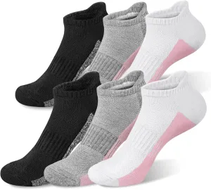YSense Women's Ankle Socks - 6 Pairs Wicking Athletic Running Socks With Thick Cotton Cushioned Soles and Tabs