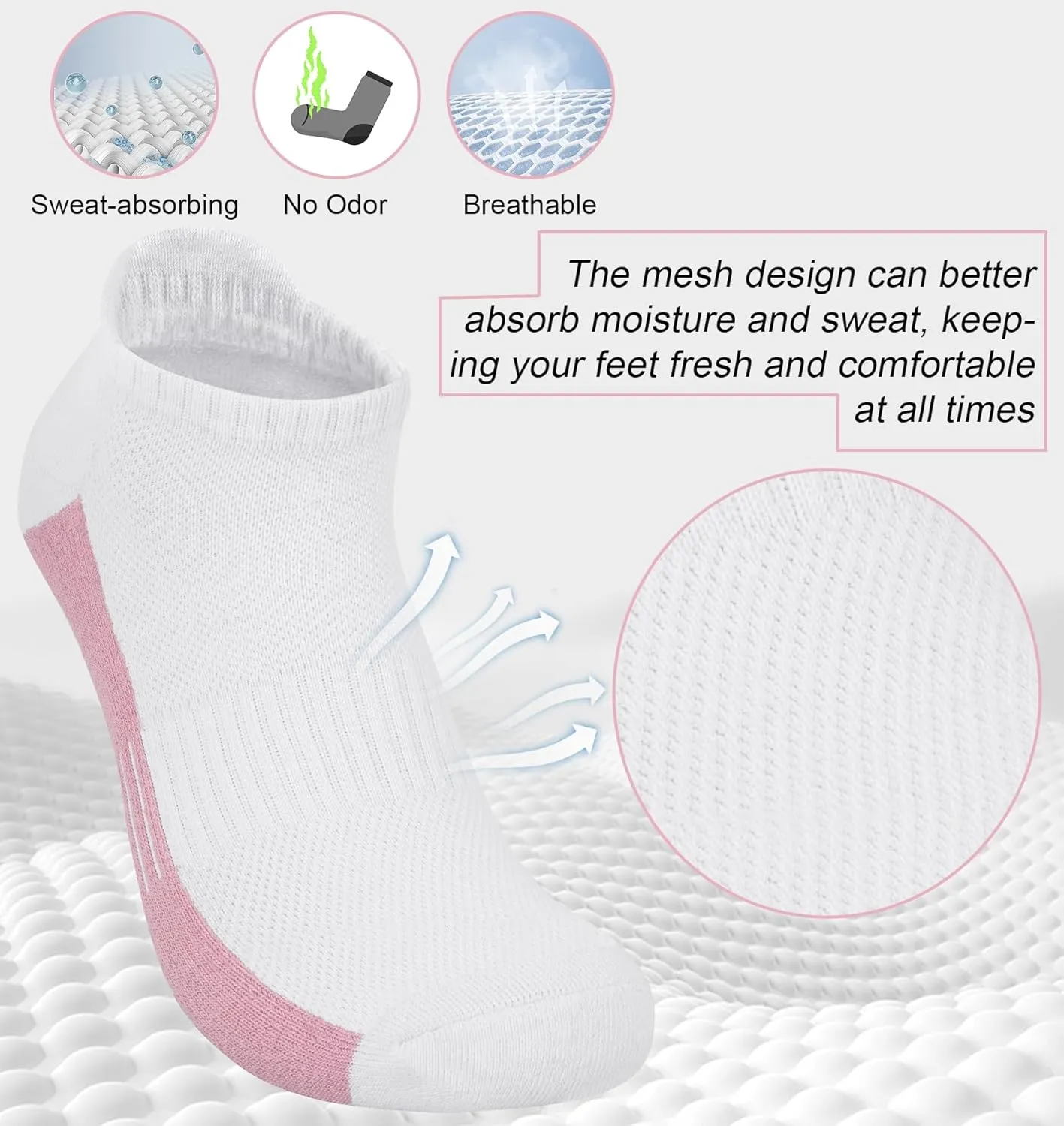 YSense Women's Ankle Socks - 6 Pairs Wicking Athletic Running Socks With Thick Cotton Cushioned Soles and Tabs